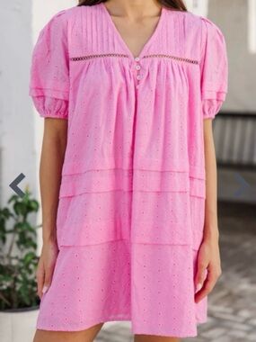 Shop The Mint Pink Eyelet Tiered Short Dress XL